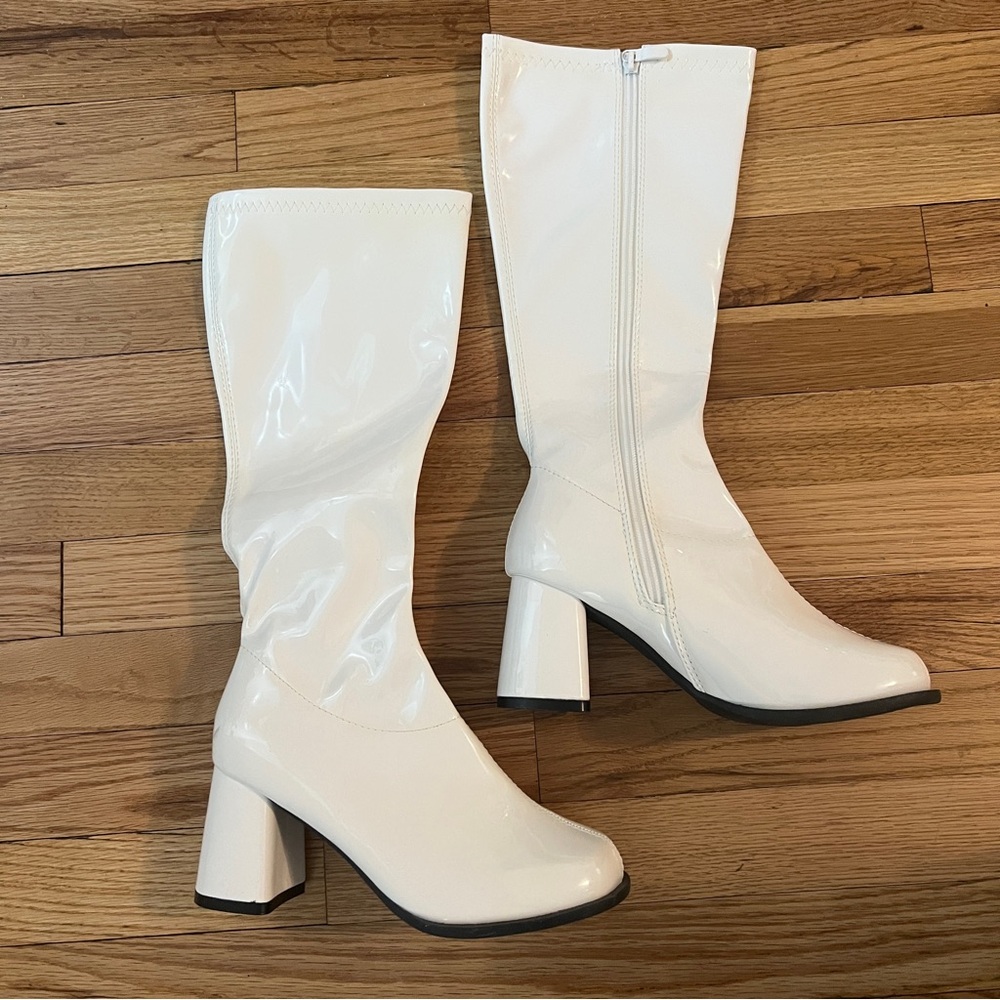 White Heeled Knee-High Boots